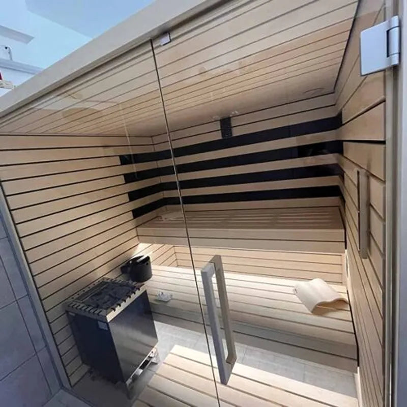 Savne Štrus Pure Innensauna - Minimalistisches Design 21×90mm mit Holzbänken und Glastür