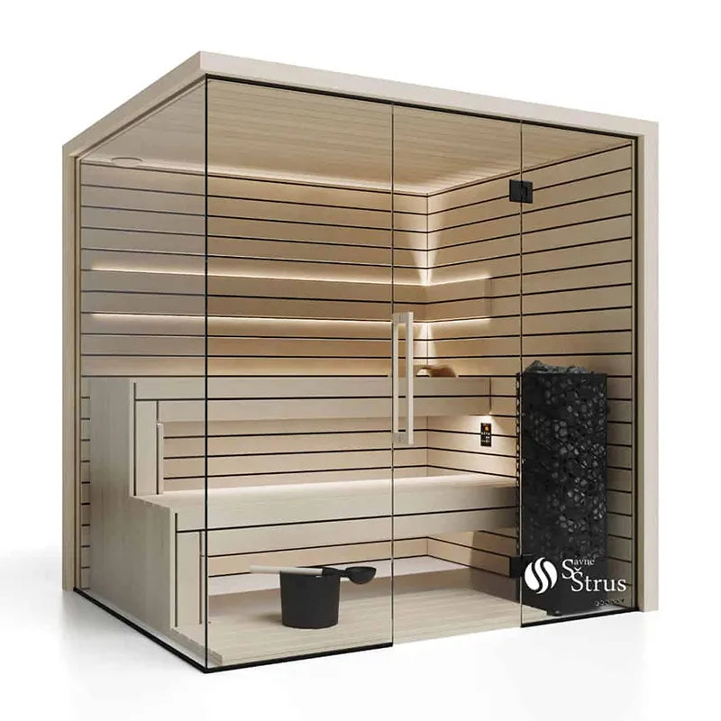 Savne Štrus Pure Innensauna - Minimalistisches Design 21×90mm mit Holzbänken, Glastür und LED-Beleuchtung