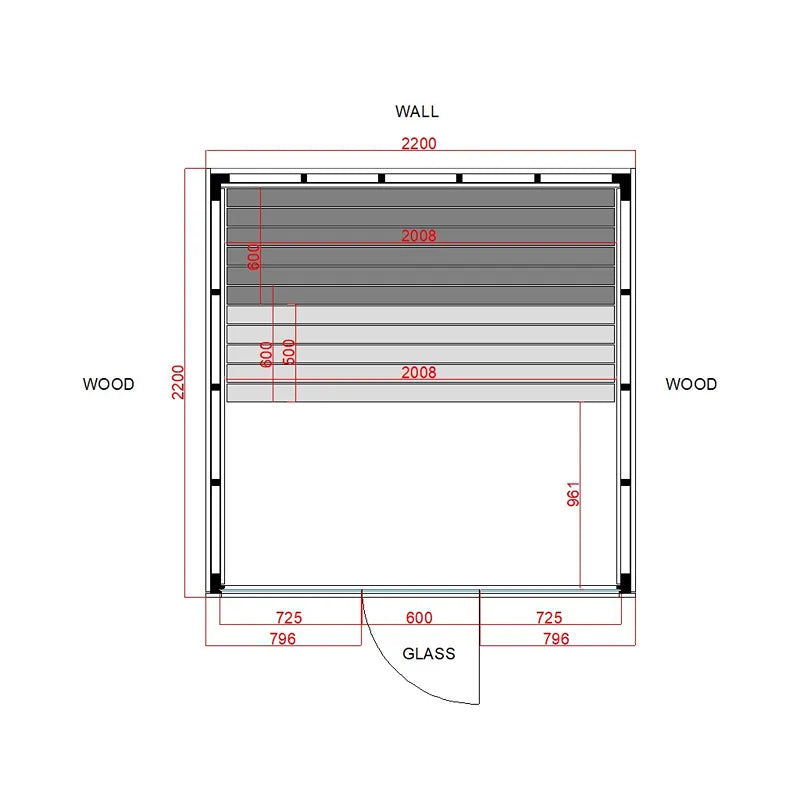 Pure Innensauna Minimalistisches Design 21×90mm von Savne Štrus - Grundriss mit Maßen