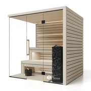 Savne Štrus Pure Innensauna - Minimalistisches Design 21×90mm mit Holzverkleidung, Glastür und integriertem Ofen