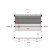 Pure Innensauna - Minimalistisches Design 21×90mm von Savne Štrus, Grundriss mit Holzbänken und Glastür