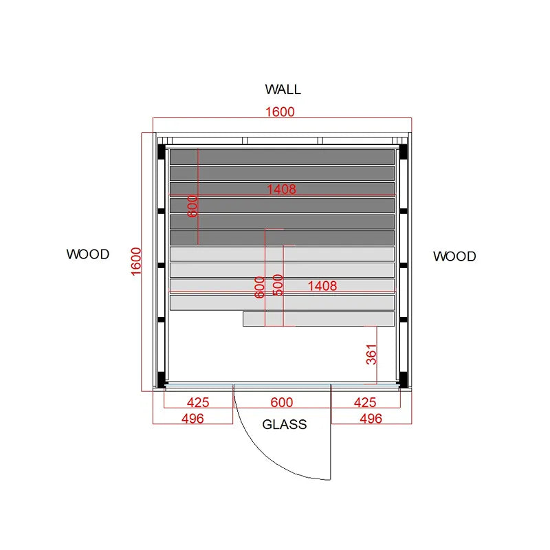 Pure Innensauna - Minimalistisches Design 21×90mm von Savne Štrus Grundriss mit Maßen