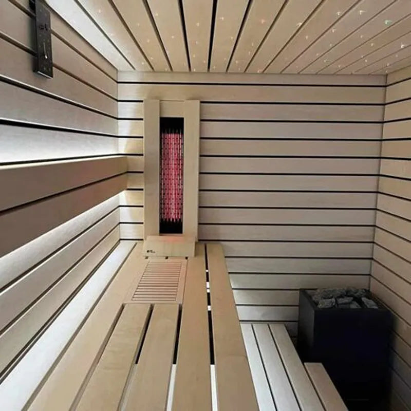 Savne Štrus Pure Innensauna - Minimalistisches Design 21×90mm mit Infrarotheizer und Holzbänken