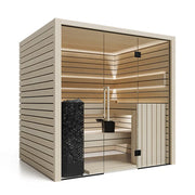 Pure Innensauna - Minimalistisches Design 21×90mm von Savne Štrus mit minimalistischem Holzdesign, Glastür und Saunaofen