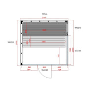 Pure Innensauna Minimalistisches Design 21×90mm von Savne Štrus - Grundriss mit Holzbänken und Glaselementen