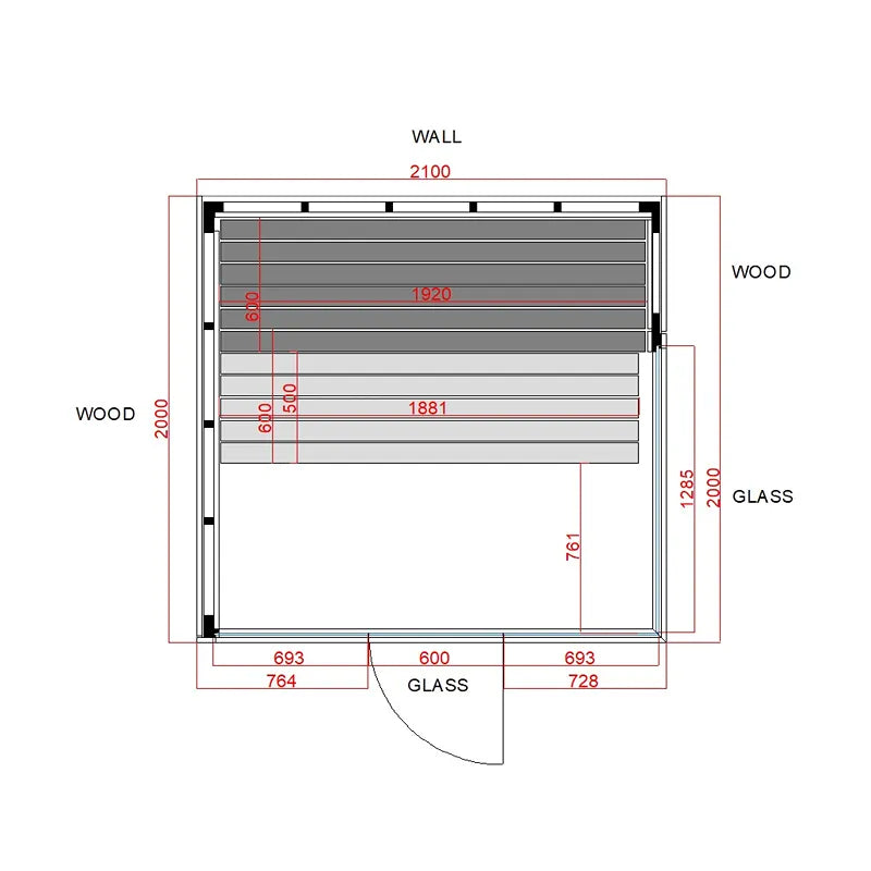 Pure Innensauna Minimalistisches Design 21×90mm von Savne Štrus - Grundriss mit Maßen