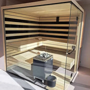 Savne Štrus Pure Innensauna - Minimalistisches Design 21×90mm mit Holzbänken, Glastüren und modernem Saunaofen