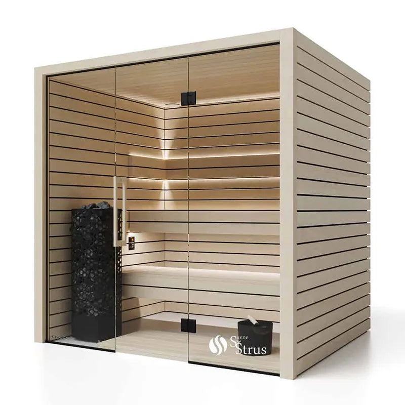 Savne Štrus Pure Innensauna - Minimalistisches Design 21×90mm Innensauna mit Holzbank und Glasfront