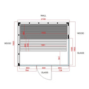 Pure Innensauna - Minimalistisches Design 21×90mm von Savne Štrus Grundriss mit Maßen