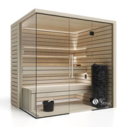 Savne Štrus Pure Innensauna - Minimalistisches Design 21×90mm mit Holzaufbau, Glasfront und modernen LED-Leuchten