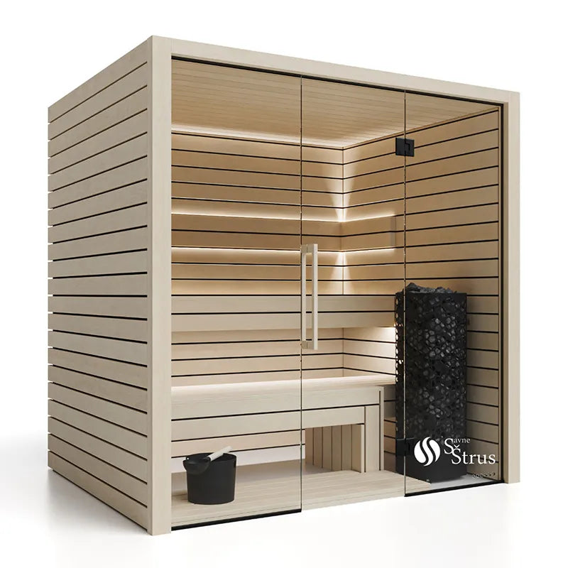 Savne Štrus Pure Innensauna - Minimalistisches Design 21×90mm mit Holzbaenken und Glastuer