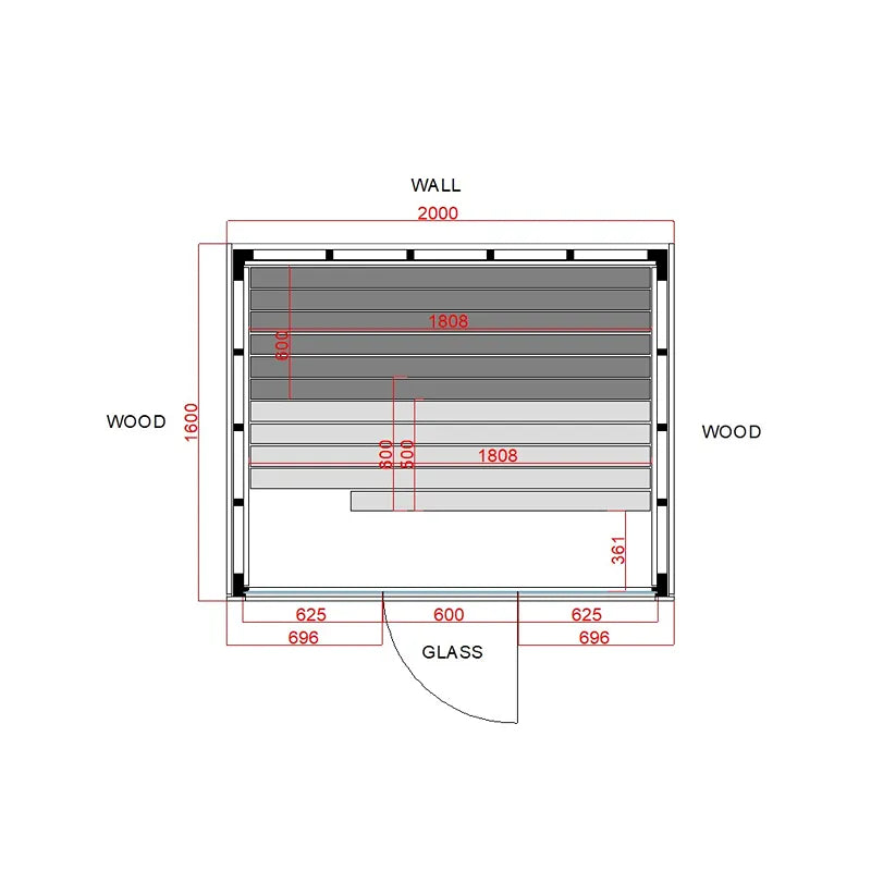 Savne Štrus Pure Innensauna - Minimalistisches Design 21×90mm Grundriss mit Holzbänken und Glastür