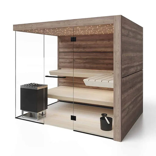 Savne Štrus Supreme Innensauna Luxuskollektion mit Glasfront, Innensauna aus Holz mit großer Glasfront, LED-Beleuchtung und Holzbänken