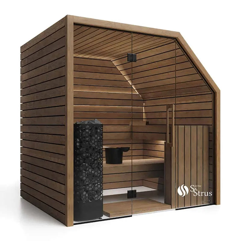 Savne Štrus Termo Pure Innensauna - Wärmebehandeltes Holz mit Glasfront, Holzbänken und schwarzem Saunaofen