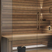 Savne Štrus Termo Pure Innensauna - Wärmebehandeltes Holz mit horizontalen Holzbänken und Glastür