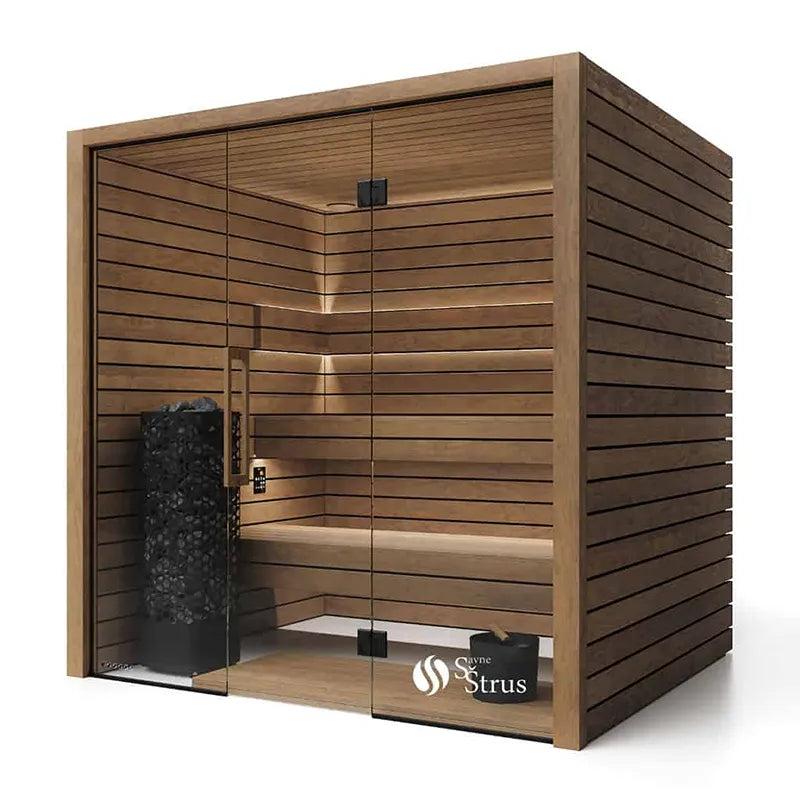 Savne Štrus Termo Pure Innensauna - Wärmebehandeltes Holz mit Glastür, Holzbänken und schwarzem Saunaofen