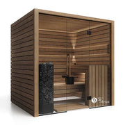 Savne Štrus Termo Pure Innensauna - Wärmebehandeltes Holz mit Glastür, Holzbänken und schwarzem Ofen