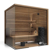 Savne Štrus Termo Pure Innensauna mit wärmebehandeltem Holz, moderne Saunakabine mit Glastür und Holzbänken