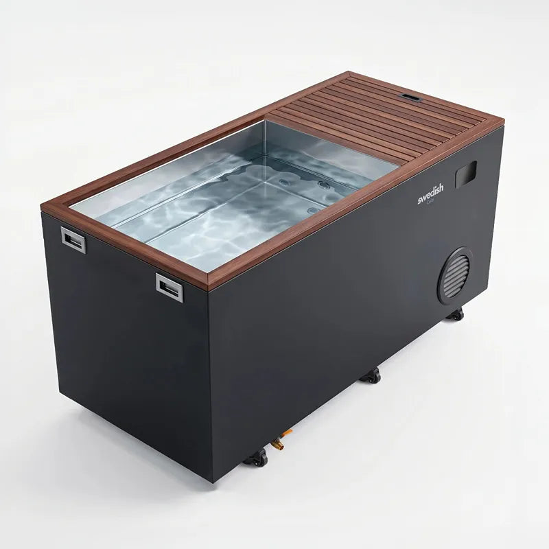 Swedish Cold Generation 4S Eisbad 190x78x87 mit offenem Deckel und Holzumrandung, Eisbad für 1 Person