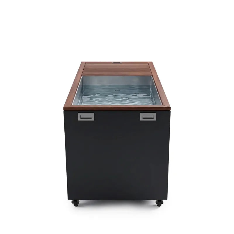 Swedish Cold Generation 4S Eisbad 190x78x87 für 1 Person mit brauner Holzabdeckung und schwarzem Korpus
