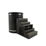 Swedish Cold Generation 5 Eisbad mit integrierter Kühlung, schwarzes Holzdesign und Treppeneinstieg