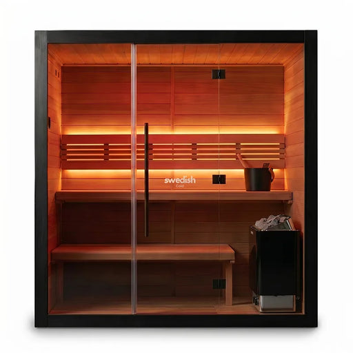 Swedish Cold Heritage Gartensauna mit Holzbänken, LED-Beleuchtung und Glastüren, für 2-3 Personen