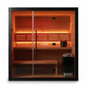 Swedish Cold Heritage Sauna Innenansicht mit Holzbänken und LED-Beleuchtung