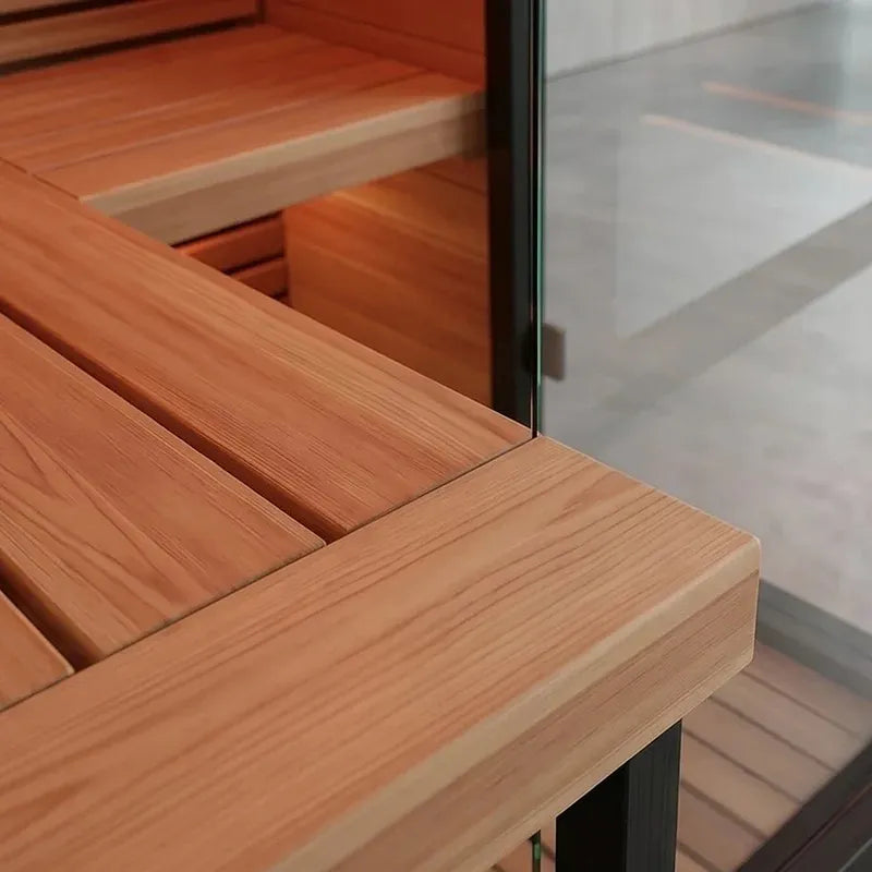 Swedish Cold Hybrid-Sauna Infrarot + Traditionell 4-6 Pers Holzbänke Innenansicht