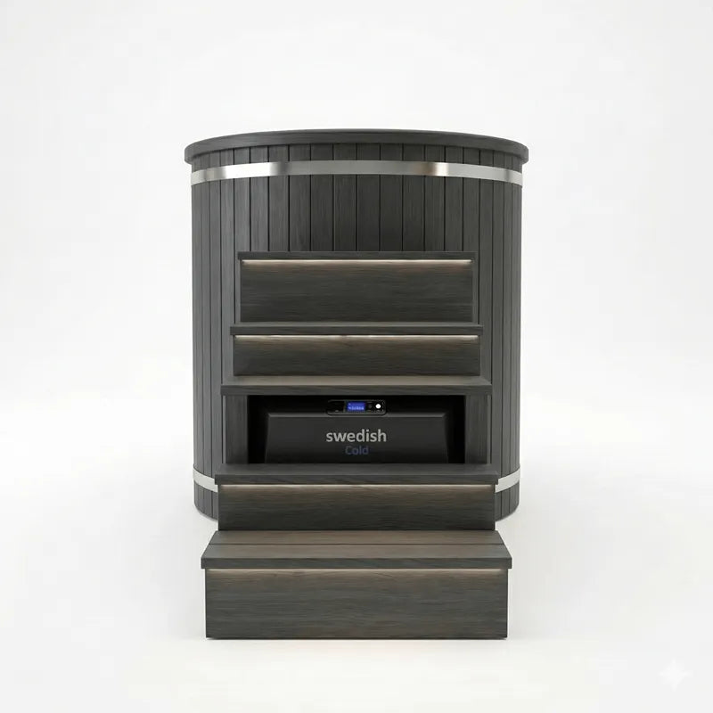 Swedish Cold Nordic Tub Eisbad 198x78x118 für 1 Person - modernes Eisbad mit dunkelgrauem Holzdesign und digitaler Steuerung