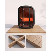 Swedish Cold Private Escape Gartensauna 2 Personen 90°C mit schwarzem Rahmen, Glastür und Holzbasis auf weißem Hintergrund