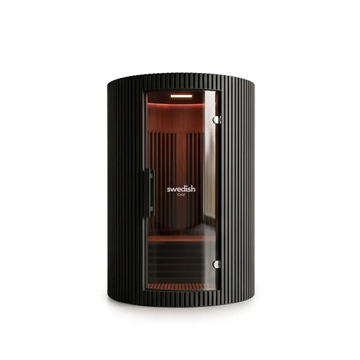 Swedish Cold Sanctuary Duo Infrarot-Innensauna 2 Personen mit schwarzem Gehäuse, Glastür und rotem Infrarotlicht-Design