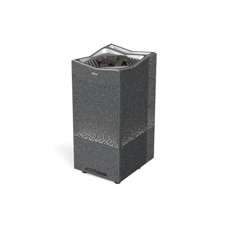 Tylö Crown Combi Saunaofen mit grauer Specksteinverkleidung, Elite Steuerung und offener Tür zur Steinlade, 6–10 kW