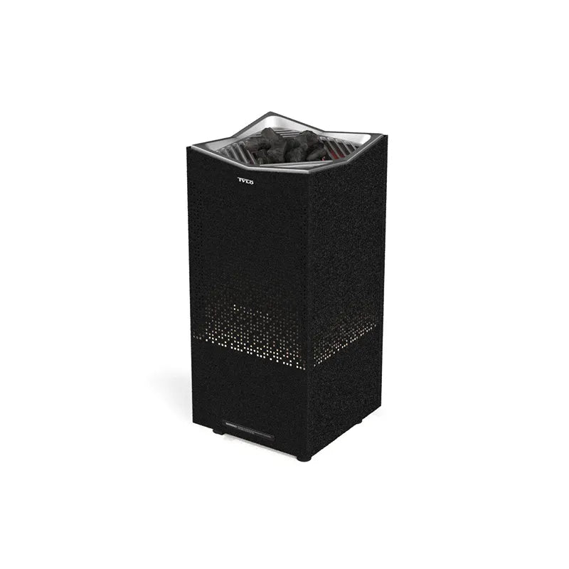 Tylö Crown Saunaofen mit schwarzer Verkleidung, offener Oberfläche mit Steinen und Elite Steuerung, 6–10 kW Leistung