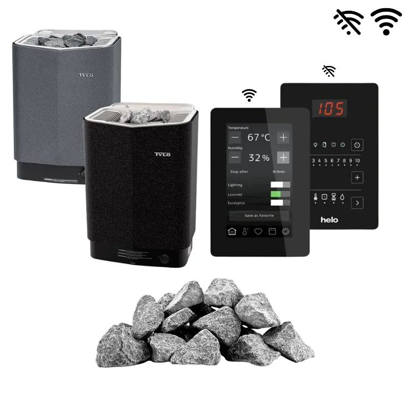 Tylö Sense Combi Saunaofen 6–10 kW mit zwei Öfen, Sauna-Steine, Elite Steuerung und WLAN-Fernbedienung