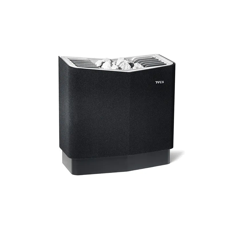 Tylö Sense Commercial Saunaofen 10–20 kW Gewerbeofen mit schwarzer Verkleidung und Steinen