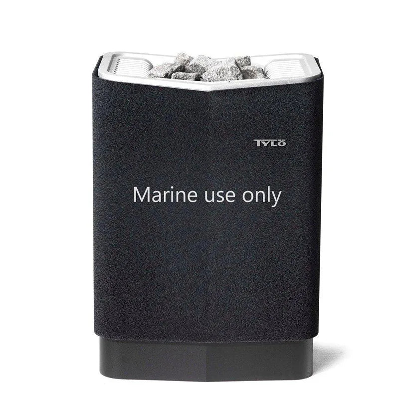 Tylö Sense Commercial Saunaofen mit Saunasteinen, schwarze Verkleidung, Freisteller