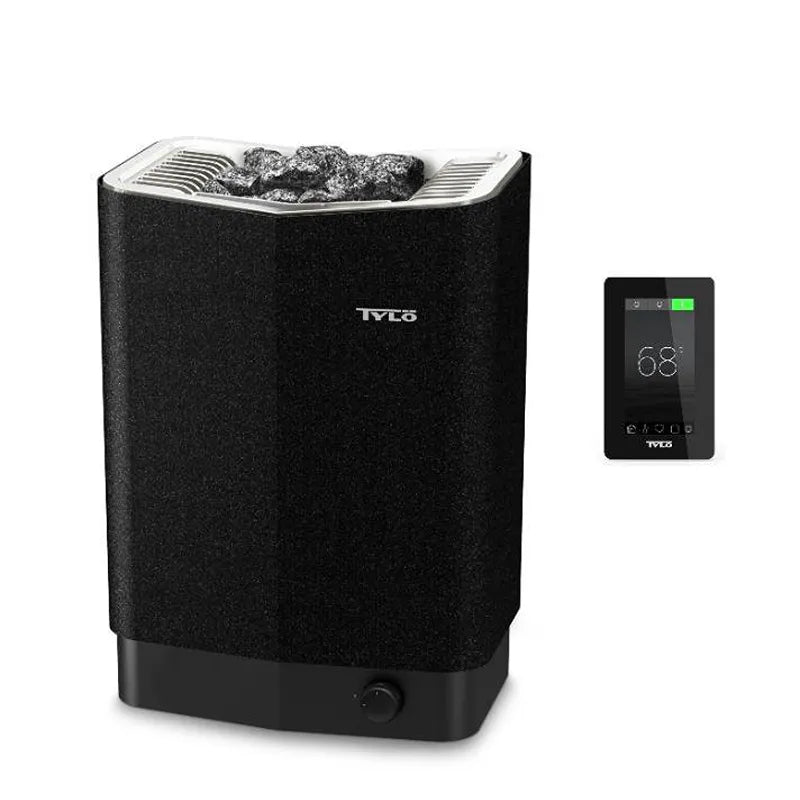Tylö Sense Saunaofen 6-10 kW schwarz mit gefülltem Steinkorb und Pure Steuerung Display