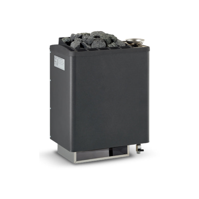 Infraworld Verdampferofen Hotline S8 mit schwarzem Gehäuse und Saunasteinladung, 7,5 kW Ausführung