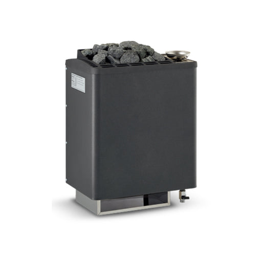 Infraworld Verdampferofen Hotline S8 mit schwarzem Gehäuse und Saunasteinladung, 7,5 kW Ausführung