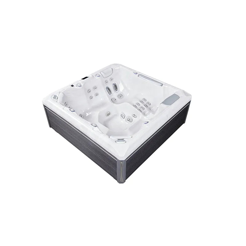 Wellis Atlas Life Premium Whirlpool von oben, 6 Sitze mit 43 Massagejets und Steuerungselemente