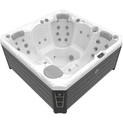 Wellis Budapest Life Premium-Whirlpool von oben mit Massagedüsen und Sitzplätzen für 5 Personen