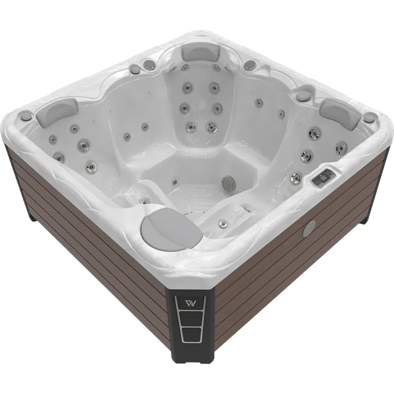 Wellis Budapest Life Premium-Whirlpool with white interior, massage jets and brown exterior cladding