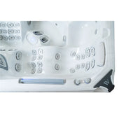 Wellis Everest Life Whirlpool Draufsicht mit 68 Jets, Sitzbereichen und Bedienungsleisten