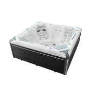 Wellis Everest Life Premium Whirlpool mit 5 Sitzplätzen, 68 Jets, weißes Becken mit schwarzem Rahmen, Draufsicht auf Massagedüsen