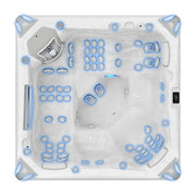 Wellis Everest Life Premium Whirlpool Draufsicht mit 68 blauen Jets und 5 Sitzbereichen