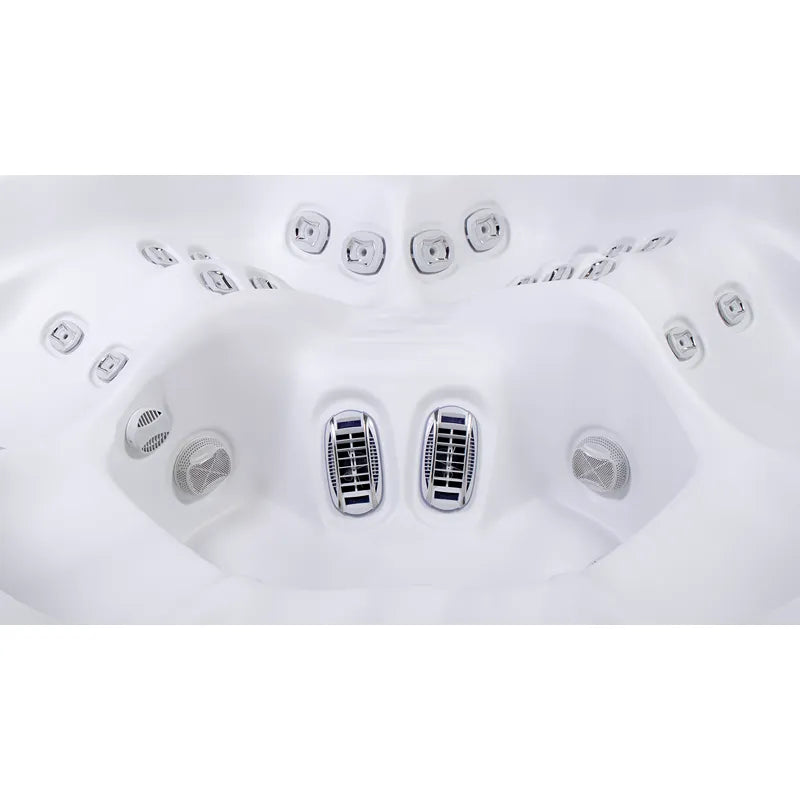 Wellis Everest Life Premium Whirlpool von oben mit 68 Jets, Massagedüsen und Sitzbereichen