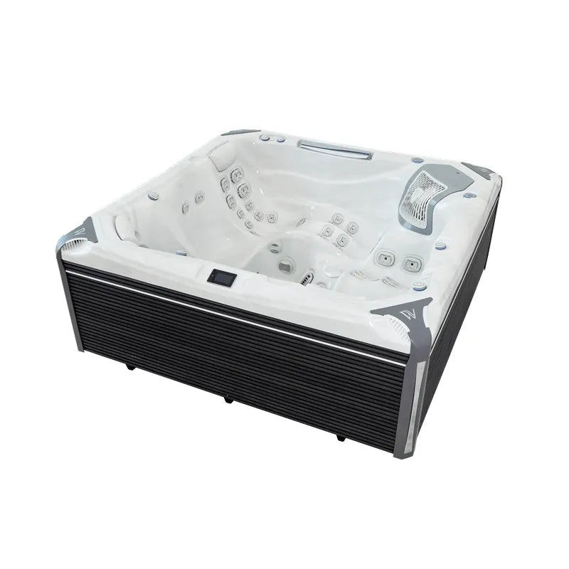 Wellis Everest Life Premium Whirlpool mit weißem Innenraum, 5 Sitze, 68 Jets und Steuerungstasten, schwarze Außenverkleidung
