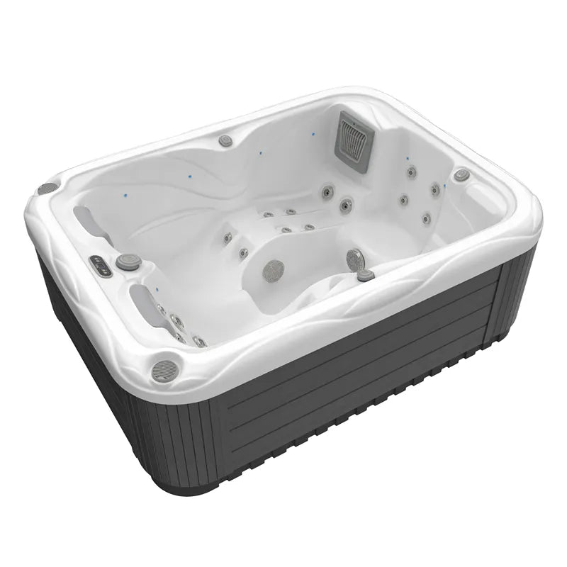 Wellis Firenze Life Premium Hot Tub with white interior, grey side panels and multiple massage jets for 3 people