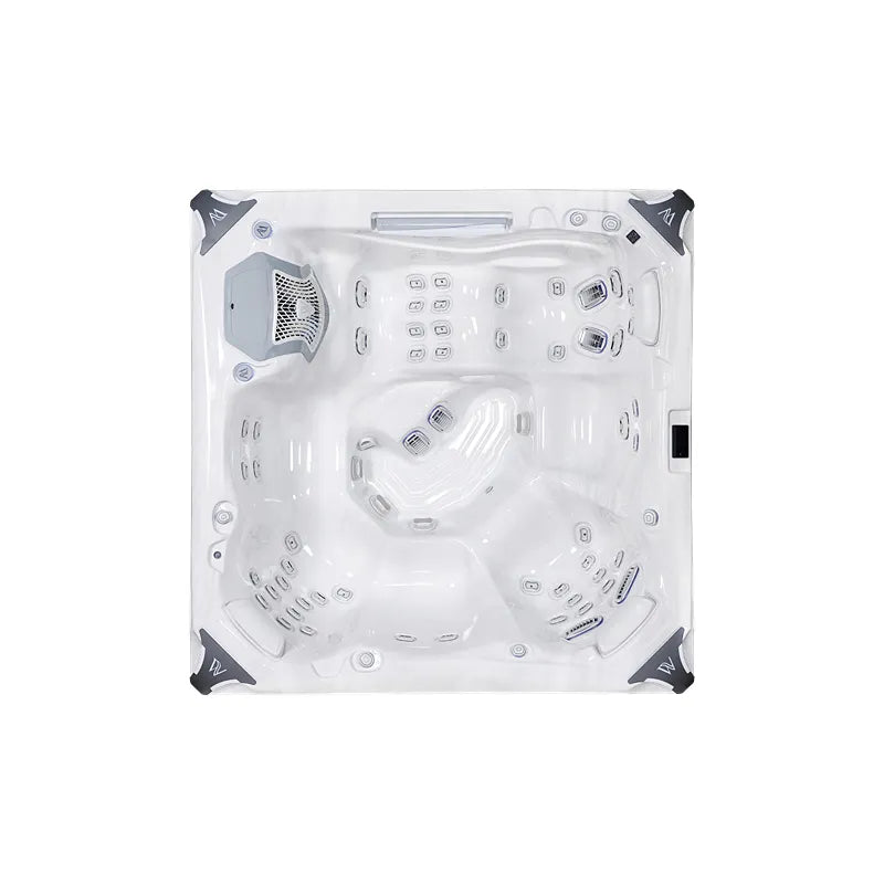Wellis Kilimanjaro Life Premium Whirlpool Draufsicht mit 6 Sitzplätzen und 59 Jets
