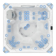 Wellis Kilimanjaro Life Premium Whirlpool von oben mit 59 aktivierten Jets und 6 Sitzbereichen
